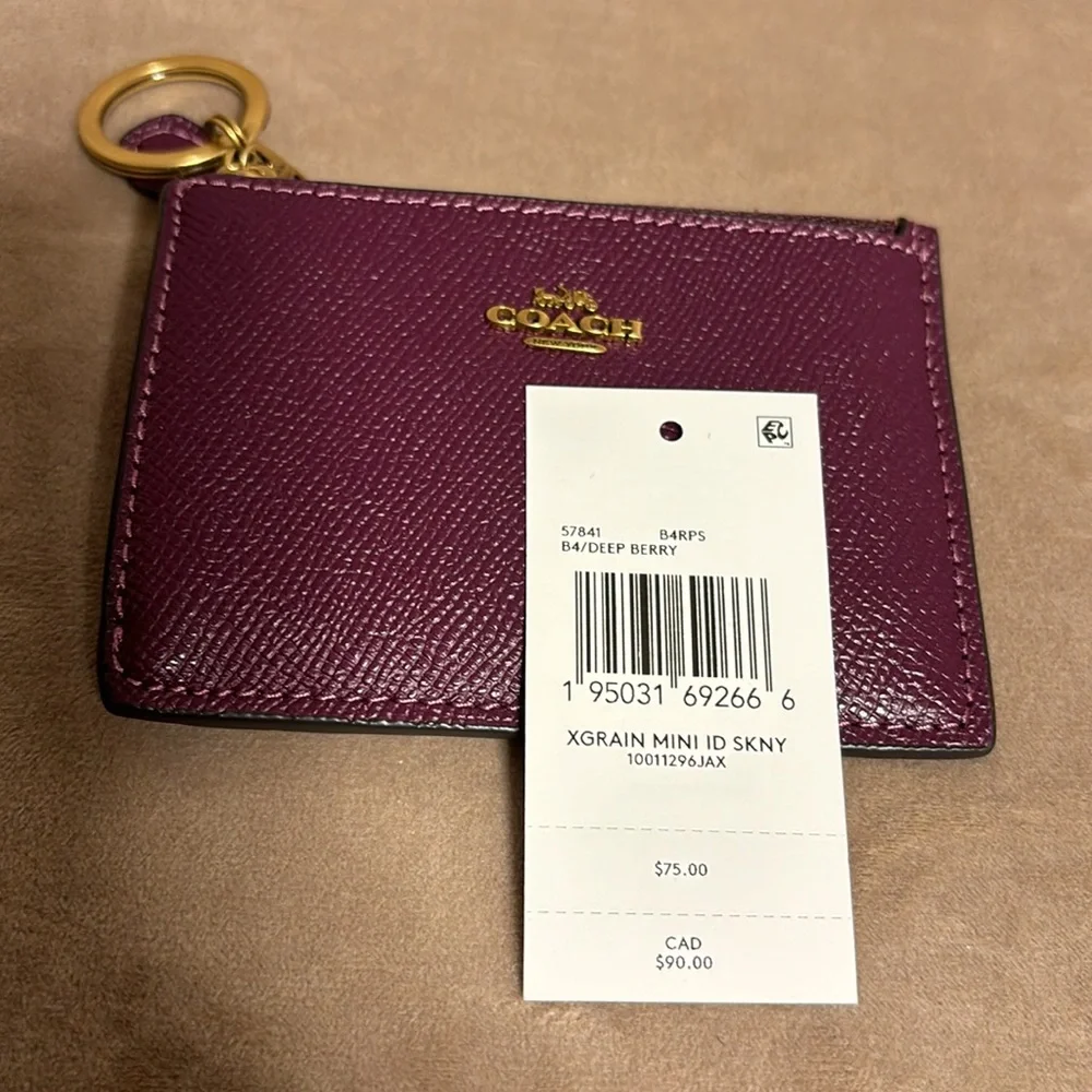 New Coach XGrain Mini ID SKNY Key & Card Holder only- Deep Berry - Picture 9 of 14